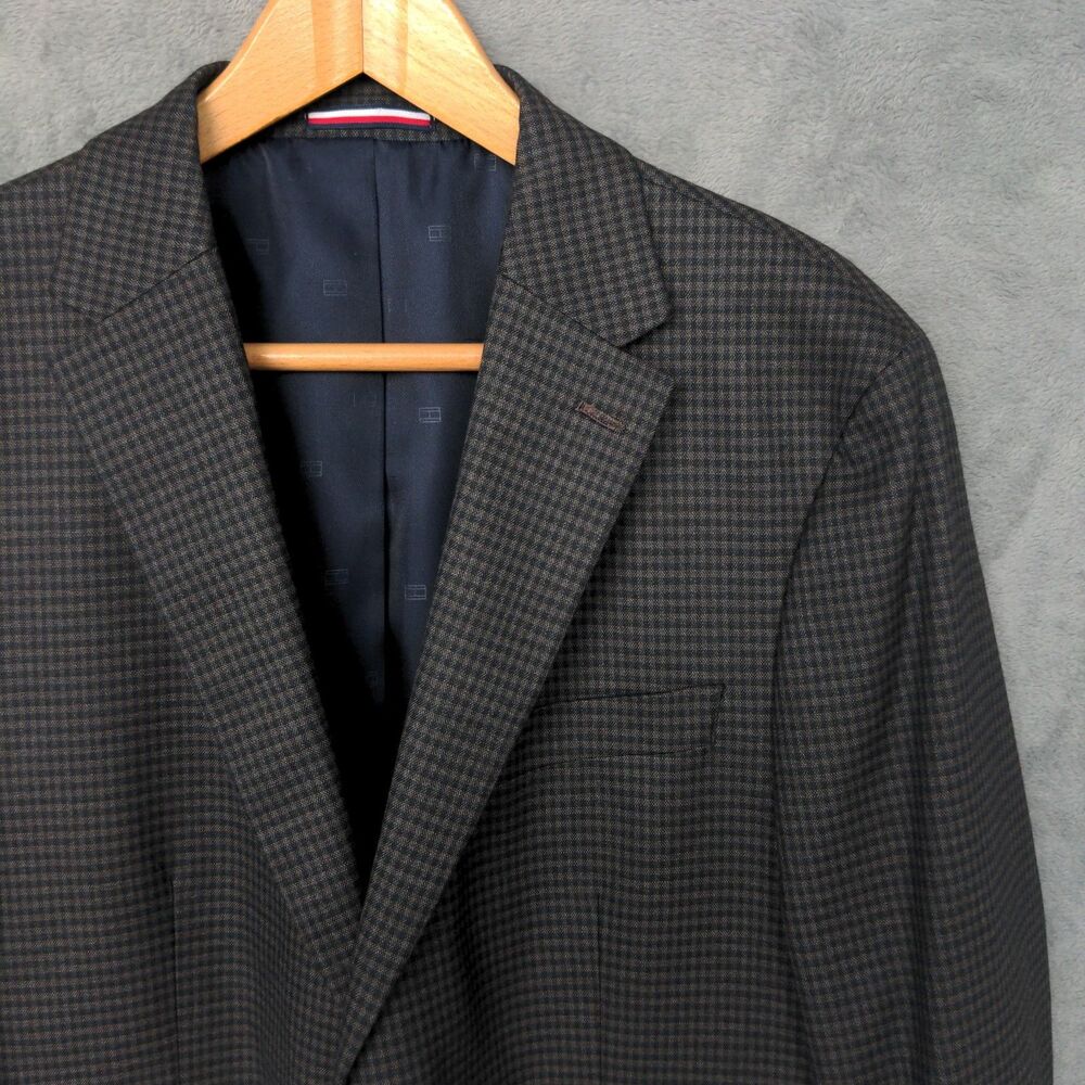 Tommy Hilfiger Sport Coat Blazer Men's 42R Navy & Brown Checks 2 Button Jacket